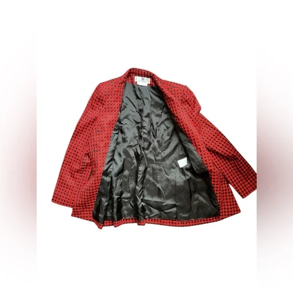 Vintage GIVENCHY Boutiques Blazer Single Breasted Red Black Houndstooth Wool 36 - Picture 8 of 15